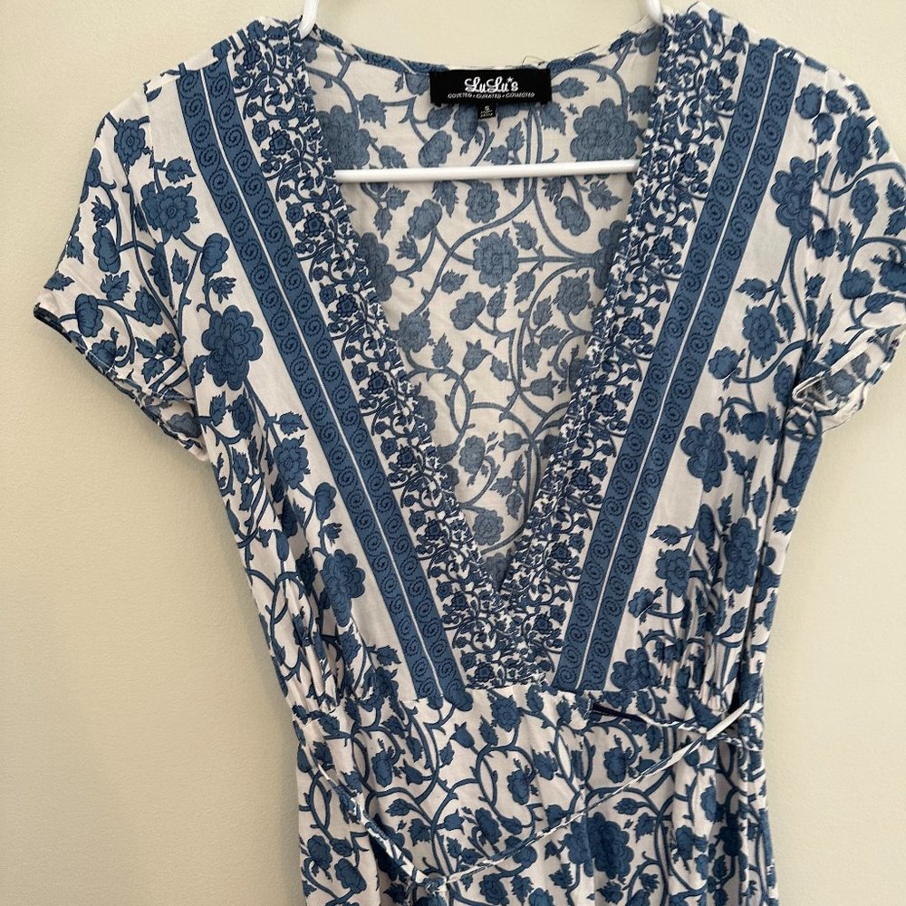 Chinoiserie Blue Floral Maxi Wrap Dress Size S